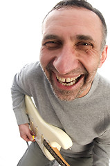 Image showing middle age man  guitar player fish eye view