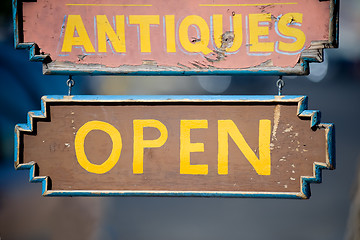 Image showing Open sign of Antiques store