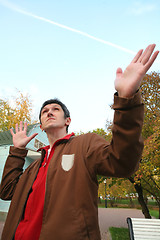 Image showing Man, Peers into Sky