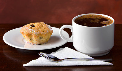 Image showing Black coffee and muffin