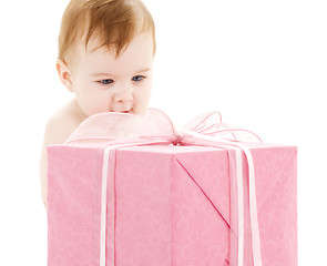 Image showing baby boy with big gift box