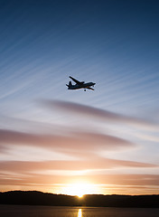 Image showing Airplane in sunset