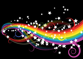 Image showing Abstract rainbow curves with stars