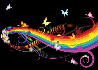 Image showing Rainbow with flowers and butterflies