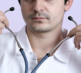 Image showing Portrait of a young doctor with stethoscope.