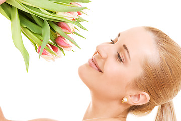 Image showing happy woman with flowers