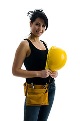 Image showing pretty sexy female young construction worker