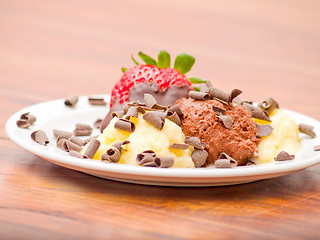 Image showing Delicious icecream dessert on white plate