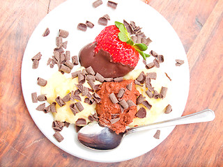 Image showing Delicious icecream dessert on white plate