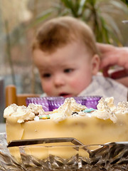 Image showing Birthday cake and baby boy on his birthday