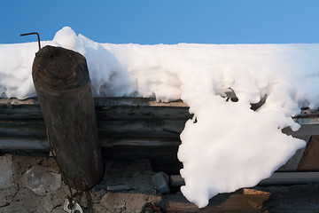 Image showing Wooden roof, drooping snow