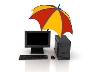 Image showing Umbrella and computer