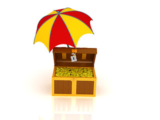 Image showing Treasure chest and umbrella