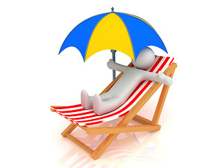 Image showing Chaise Longue, person and umbrella