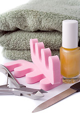 Image showing pedicure beauty set and towel