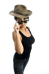 Image showing sexy young woman with sunglasses and hat