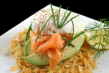 Image showing Salmon And Poached Egg Stack 