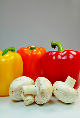 Image showing Peppers and mushrooms