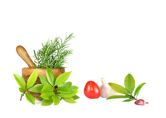 Image showing Fresh Herbs, Tomato and Garlic