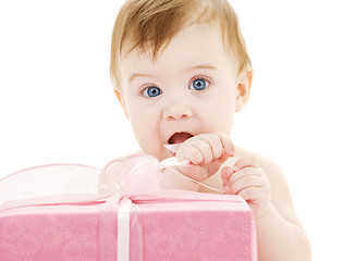 Image showing baby boy with big gift box