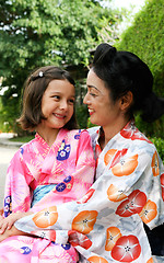 Image showing Family dressed in kimono.