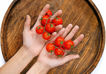 Image showing cherry tomatoes in hands