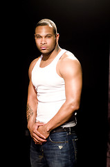 Image showing young african american actor on stage theater portrait