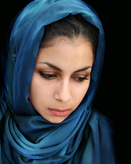 Image showing Arab girl in blue scarf