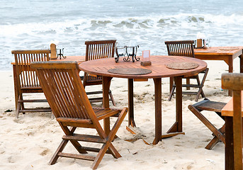 Image showing Table set at beach