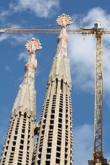 Image showing Sagrada Familia Spires with Crane