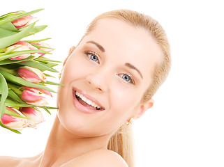 Image showing happy woman with flowers
