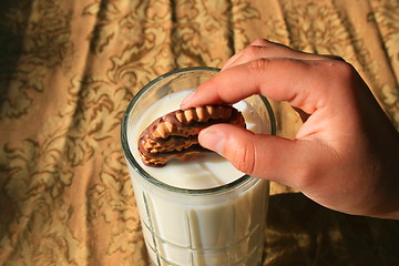 Image showing Cookie and a Glass of Milk
