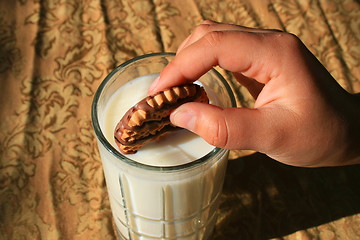 Image showing Cookie and a Glass of Milk