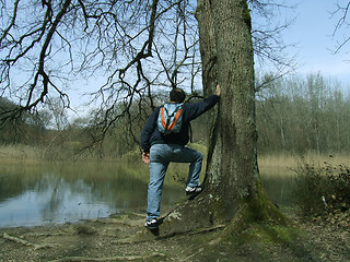 Image showing hiker by the lake