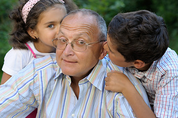 Image showing Happy grandfather and kids