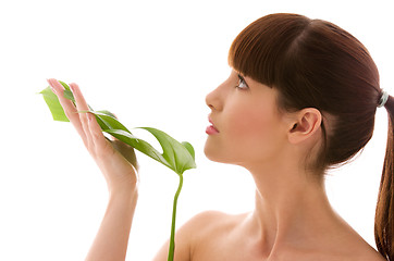 Image showing woman with green leaf