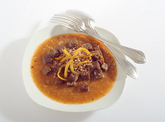 Image showing Vegetable soup with  buckwheat groats, paprika and toasts