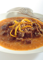 Image showing Vegetable soup with buckwheat groats, paprika and toasts