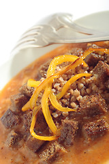 Image showing Vegetable soup with buckwheat groats, paprika and toasts