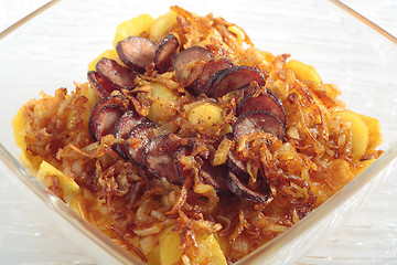 Image showing Roasted potatoes with onion and sausage