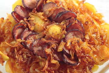 Image showing Roasted potatoes with onion and sausage