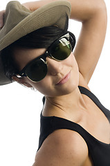 Image showing attractive young sexy woman with hat and sunglasses