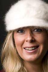 Image showing blond woman head shot with fashion hat