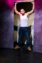 Image showing young african american actor on stage theater portrait