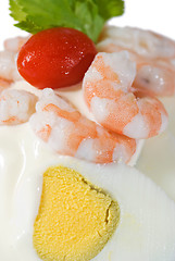 Image showing Detail of egg and shrimp sandwich