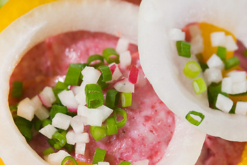 Image showing Close-up of salami sandwich