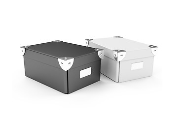 Image showing Cardboard storage boxes isolated view