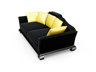 Image showing Black couch with gold pillows over white