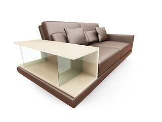 Image showing Brown couch over white