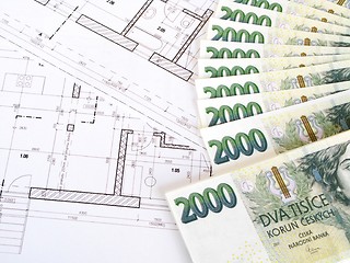 Image showing Money - Czech crowns and plans